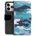iPhone 13 Pro Premium Wallet Case - Blauw Camouflage