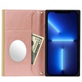 iPhone 13 Pro Wallet Case met Make-upspiegel - Rose Gold