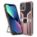 iPhone 14 Hybrid Case met Metalen Standaard - Rosé goud