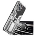 iPhone 14 Hybrid Case met Metalen Standaard - Zilver