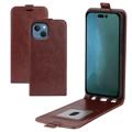 iPhone 14 Max Verticale Flip Case met Kaartsleuf - Bruin