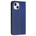 iPhone 14 Max Wallet Case - Koolstofvezel - Blauw