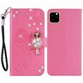 iPhone 14 Uil Strass Portemonnee Hoesje - Hot Pink