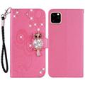 iPhone 14 Pro Max Uil Strass Portemonnee Hoesje - Hot Pink