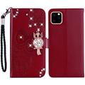iPhone 14 Pro Max Uil Strass Portemonnee Hoesje - Rood