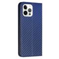 iPhone 14 Pro Max Portemonnee Hoesje - Koolstofvezel - Blauw