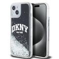 iPhone 15 DKNY Liquid Glitter Arch Logo Case - Zwart