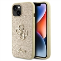 iPhone 15 Guess Fixed Glitter 4G Metal Logo Cover - Goud