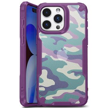 iPhone 15 Plus Anti-Shock Hybride Hoesje - Camouflage - Paars