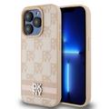 iPhone 15 Pro DKNY Geruit Patroon en Streep Hoesje - Roze