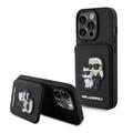 iPhone 15 Pro Karl Lagerfeld Saffiano Card Slot Stand Karl & Choupette Hoesje - Zwart