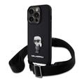 iPhone 15 Pro Karl Lagerfeld Saffiano Crossbody Metaal Ikonik Case - Zwart