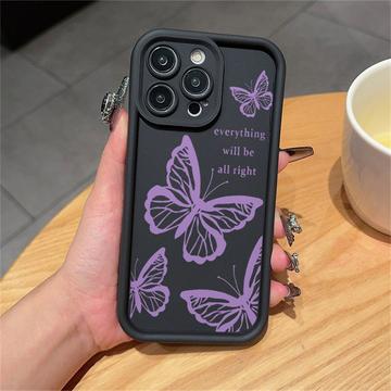 iPhone 15 Pro Max TPU-hoesje met vlinderprint - Paars / Zwart