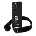iPhone 15 Pro Max Karl Lagerfeld Saffiano Crossbody Metaal Iconic Case - Zwart