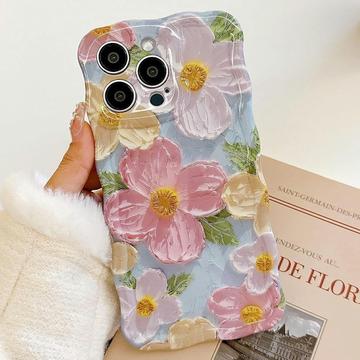 iPhone 15 Pro TPU-hoesje met golvende rand en olieverfschilderij - Bloemen