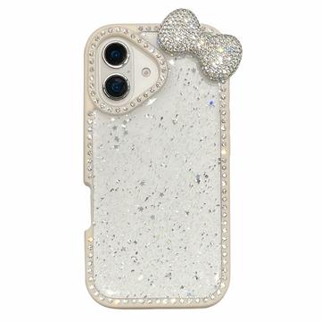 iPhone 16 Strik & Strass Epoxy Hoesje - Wit