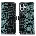 iPhone 16 Crocodile Series Wallet Leren Hoesje met RFID - Groen