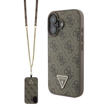 iPhone 16 Guess 4G Strass Triangle Metal Logo Hoesje met Crossbody-band