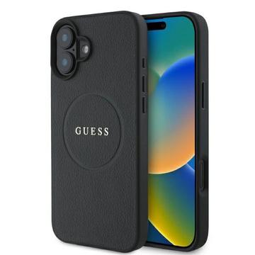 iPhone 16 Guess Grained Classic Logo Hybride Hoesje - MagSafe-compatibel - Zwart