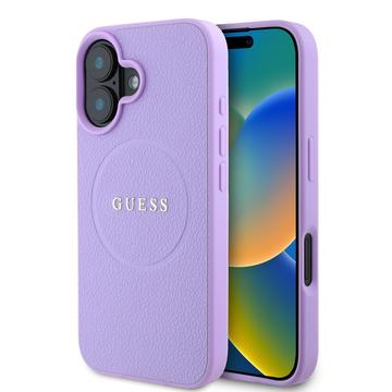 iPhone 16 Guess Grained Classic Logo Hybride Hoesje - MagSafe-compatibel - Paars