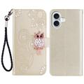 iPhone 16 Uil Strass Portemonnee Hoesje - Goud