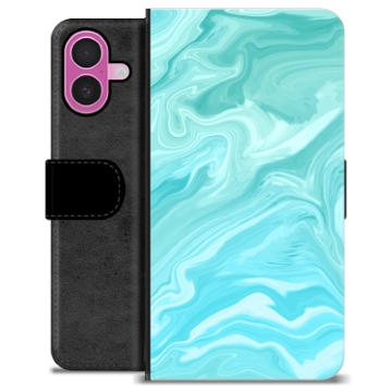 iPhone 16 Plus Premium Portemonnee Hoesje - Blauw Marmer