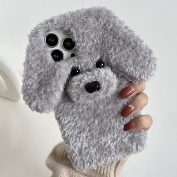 iPhone 16 Pro Teddy Hond Pluche Hoesje - Grijs