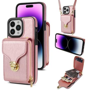 iPhone 16 Pro Max alles-in-één hoesje met portemonnee en riem - Roségoud
