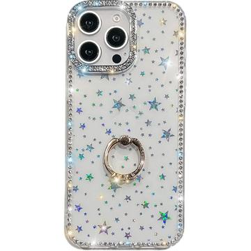 iPhone 16 Pro Max CrystalGlow Hybride Hoesje met Ringhouder - Sterren / Doorzichtig