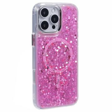 iPhone 16 Pro Max MagSafe-compatibel glitter pailletten epoxy hoesje - Hot Pink