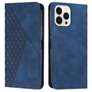 iPhone 16 Pro Max Ruitpatroon Portemonnee Hoesje met Magnetische Sluiting - Blauw