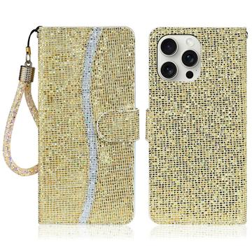 iPhone 16 Pro Max Stijlvol Glitter Portemonnee Hoesje - Goud