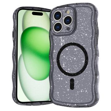 iPhone 16 Pro Max Wave-Edge Laser Glitter MagSafe hoesje - Doorschijnend zwart