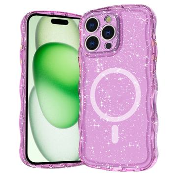 iPhone 16 Pro Max Wave-Edge Laser Glitter MagSafe hoesje - Doorschijnend Roze