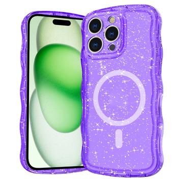 iPhone 16 Pro Max Wave-Edge Laser Glitter MagSafe hoesje - Doorschijnend Paars