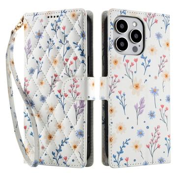 iPhone 16 Pro Ruitvormige Bloemen Portemonnee Hoesje