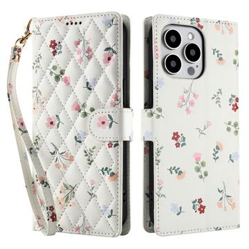 iPhone 16 Pro Ruitvormige Bloemen Portemonnee Hoesje - Rozen
