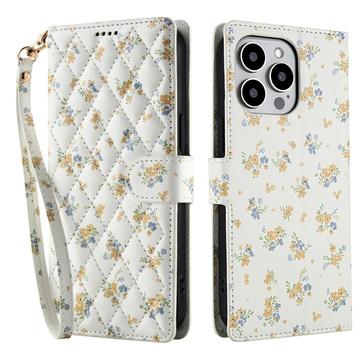 iPhone 16 Pro Ruitvormige Bloemen Portemonnee Hoesje - Gele Bloemen