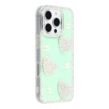 iPhone 16 Pro Sprankelende Liefde en Parel Hybride Hoesje - Groen