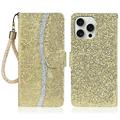 iPhone 16 Pro Stijlvol Glitter Portemonnee Hoesje - Goud
