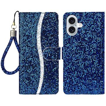 iPhone 16 Stijlvol Glitter Portemonnee Hoesje - Blauw