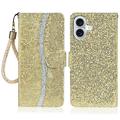 iPhone 16 Stijlvol Glitter Portemonnee Hoesje - Goud