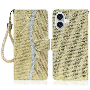 iPhone 16 Stijlvol Glitter Portemonnee Hoesje - Goud
