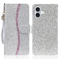 iPhone 16 Stijlvol Glitter Portemonnee Hoesje - Zilver