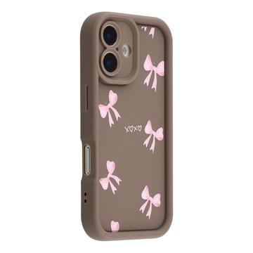 iPhone 16 Stijlvol Schokbestendig TPU Hoesje met Opstaande Randen - Bruin / strik