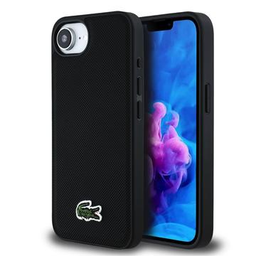 iPhone 16e Lacoste Iconic Petit Pique Woven Logo Hoesje - MagSafe Compatibel - Zwart