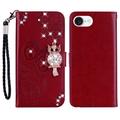 iPhone 16e Uil Strass Portemonnee Hoesje - Rood