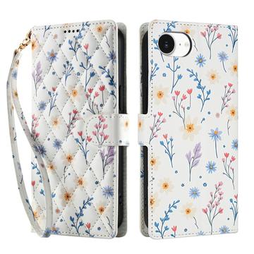 iPhone 16e Ruitvormige Bloemen Portemonnee Hoesje