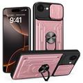 iPhone 16e Roterende ring hybride hoesje met camera schild - Rose Gold