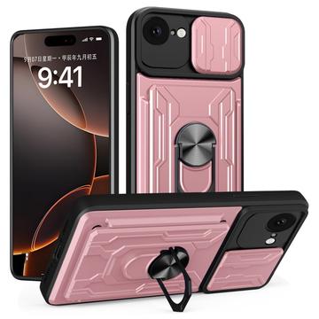 iPhone 16e Roterende ring hybride hoesje met camera schild - Rose Gold